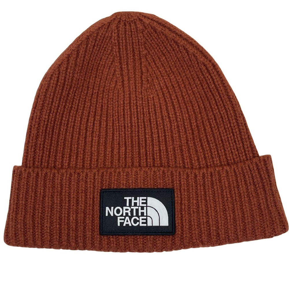 The North Face Salty Dog Beanie Men OS Rust Brown Ribbed Knit Logo Patch Hat